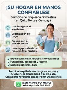 Busco trabajo de Empleada Doméstica en Quito Norte y Cumbaya
