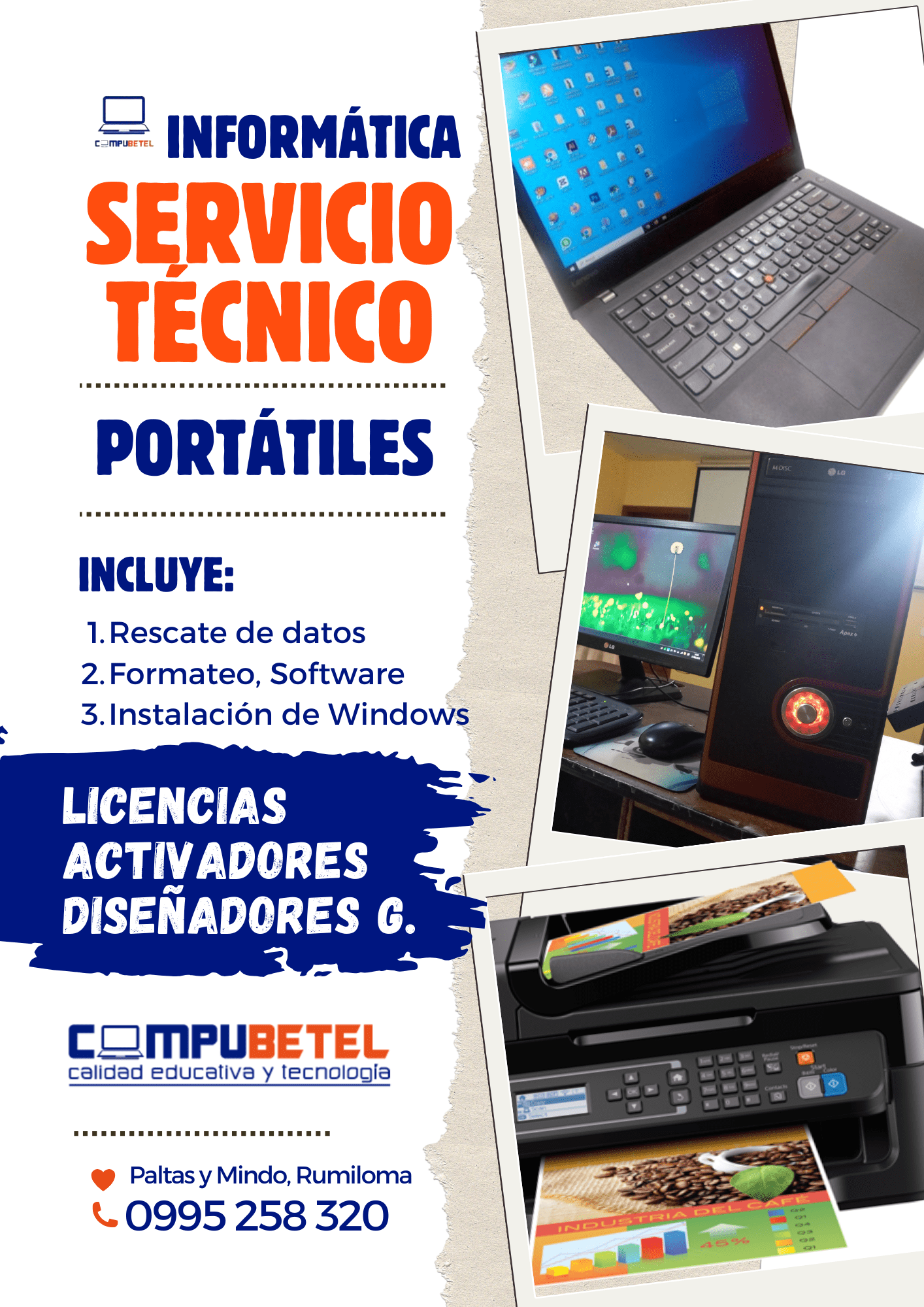 Servicios técnico profesional de portátiles, impresoras, CPU´s