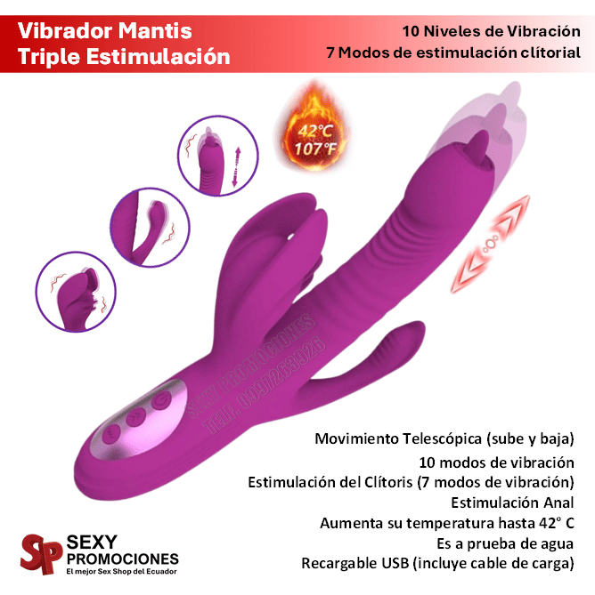 Vibrador Telescópico Mantis Triple Estimulación