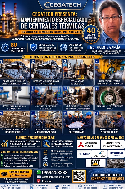 Mantenimiento Especializado de Centrales Térmicas con Motores de Combustión Interna MCI en Ecuador 🇪🇨⚡