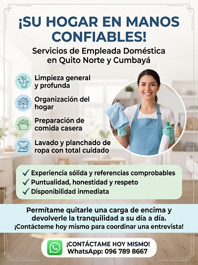 Busco trabajo de Empleada Doméstica en Quito Norte y Cumbaya